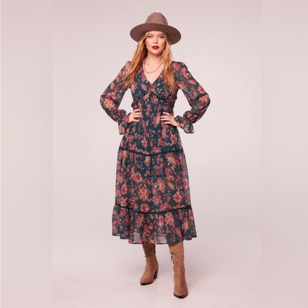 Band Of The Free RUN THE WORLD PINE PAISLEY EMPIRE WAIST MIDI DRESS NWT